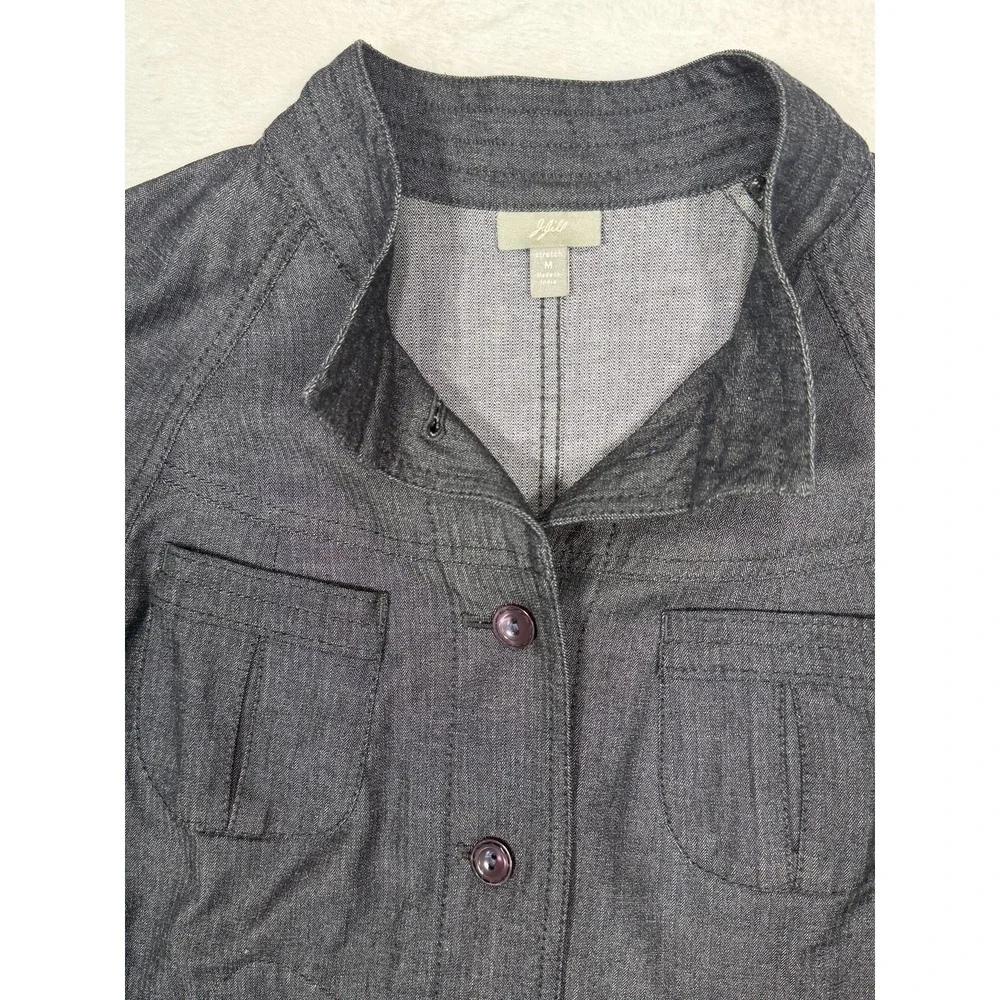 J Jill Jean Jacket Dark Denim Look Blazer Stretch Size Medium Comfy Workwear - Picture 2 of 8